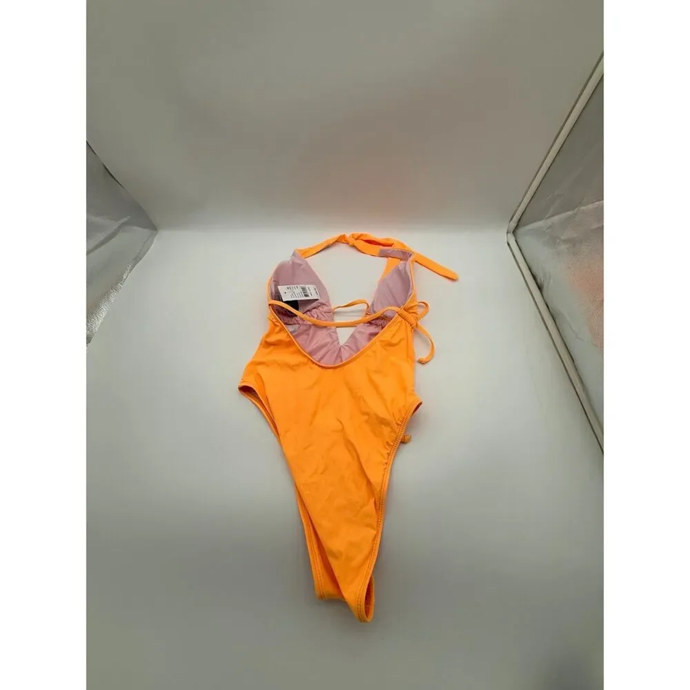 Salero Swim Orange Halter High Cut One Piece Swimsuit - Picture 2 of 5